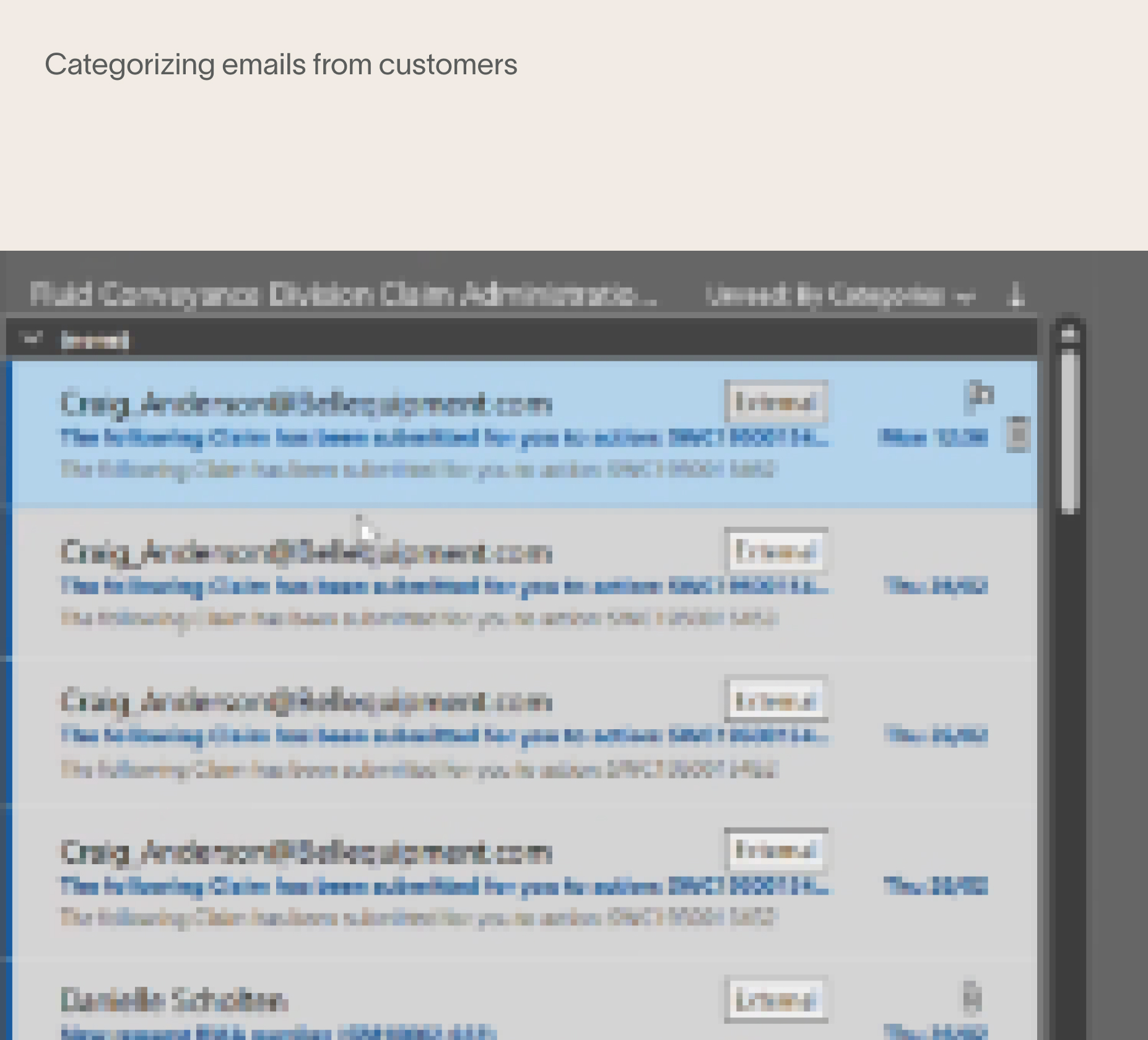 Categorizing emails from customers
